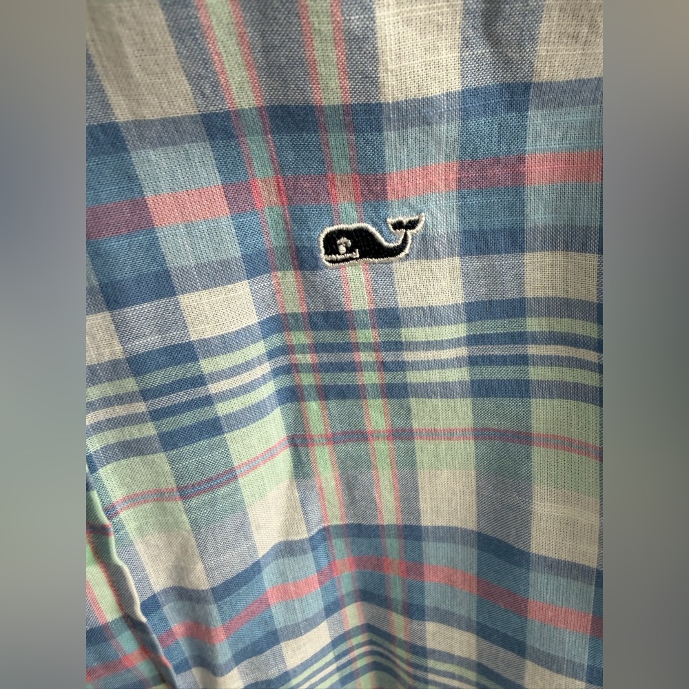 Vineyard Vines | Whale Shirt | Blue Pink Plaid Cotton Shirt | S 8-10 - Picture 4 of 8